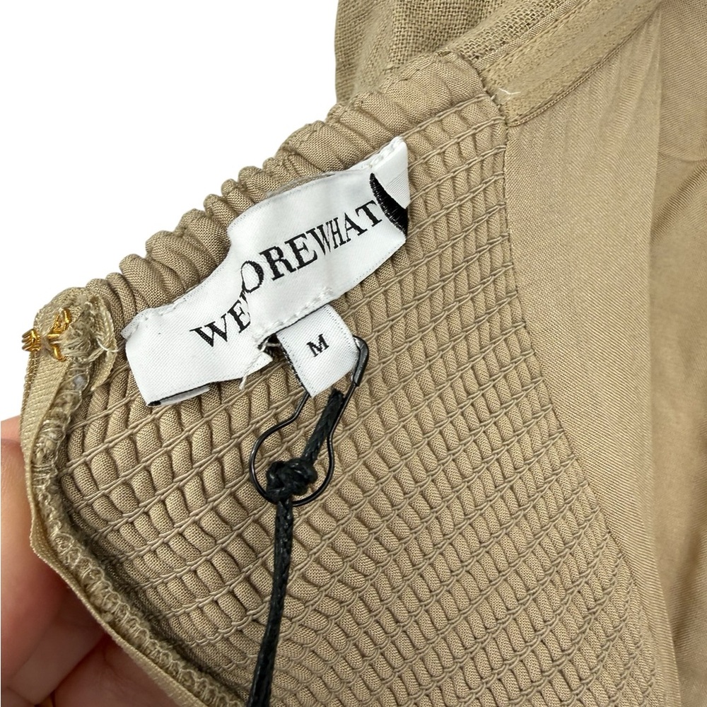 WeWoreWhat Revolve Tan Linen Blend A-Line Midi Strapless in SAFARI Pockets! Med - Picture 9 of 16